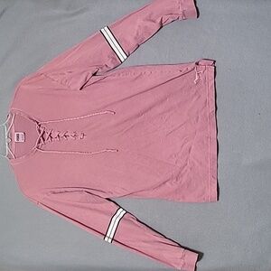 PINK Victoria's Secret Lace‎ Up Long Sleeve Top Dog Logo on Back - Size XS